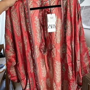 Zara Red and Gold Floral Kimono